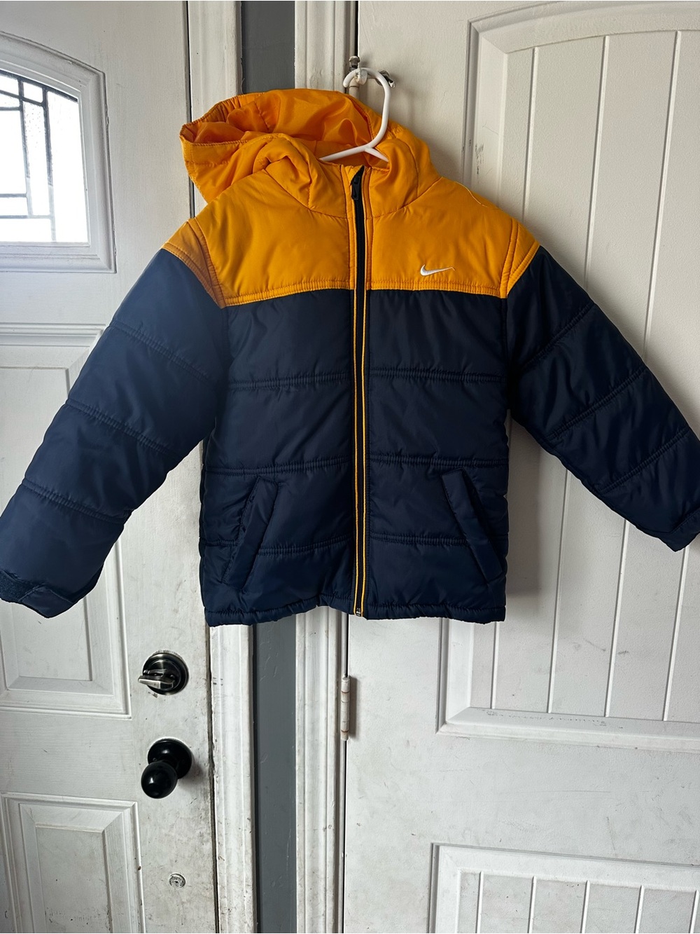 Nike Kids' Puffer Jacket Blue & Gold Yellow Hooded Full Zip Size 7